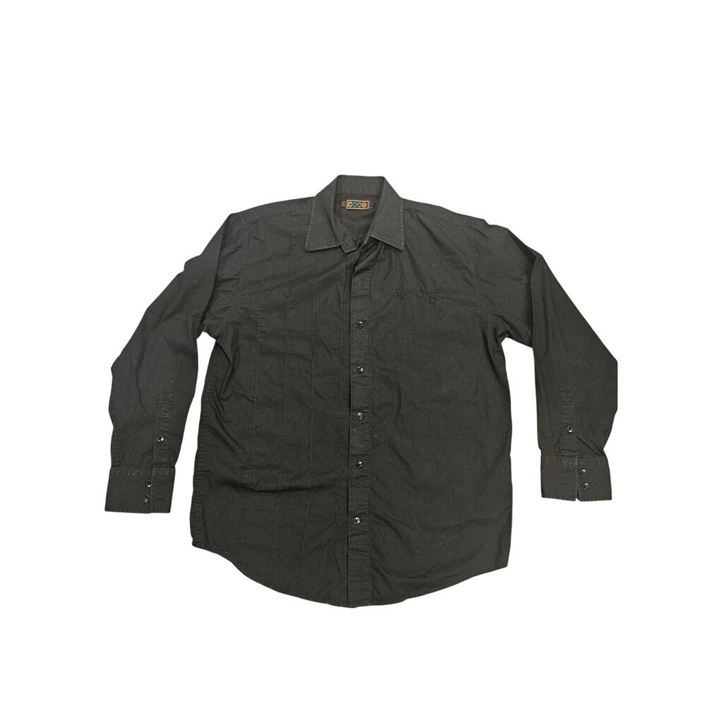 Mens coogie large button down shirt black velvet embroidery alt streetwear